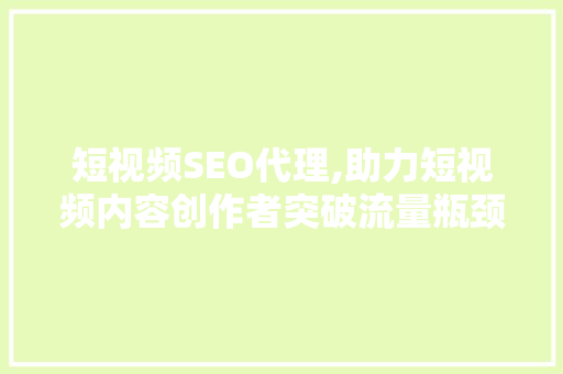 短视频SEO代理,助力短视频内容创作者突破流量瓶颈