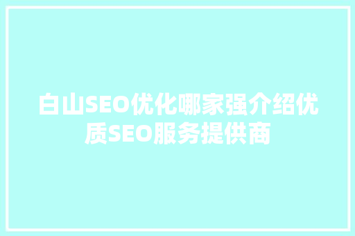 白山SEO优化哪家强介绍优质SEO服务提供商