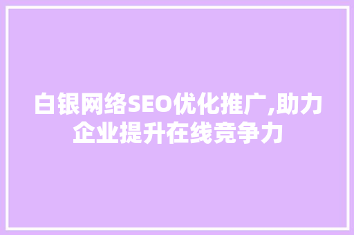 白银网络SEO优化推广,助力企业提升在线竞争力
