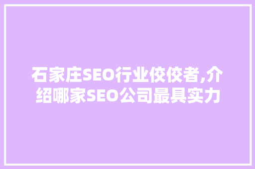 石家庄SEO行业佼佼者,介绍哪家SEO公司最具实力