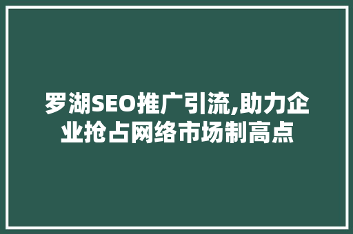 罗湖SEO推广引流,助力企业抢占网络市场制高点