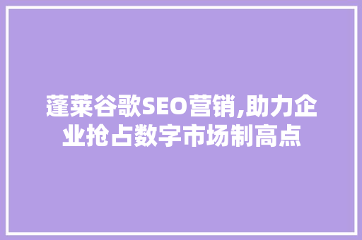 蓬莱谷歌SEO营销,助力企业抢占数字市场制高点