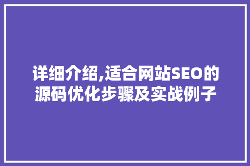 详细介绍,适合网站SEO的源码优化步骤及实战例子