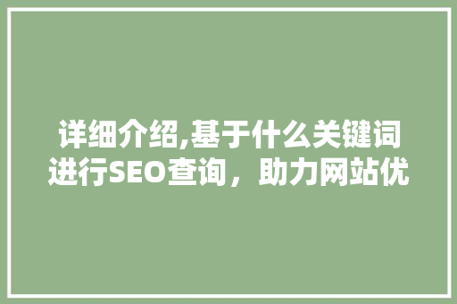 详细介绍,基于什么关键词进行SEO查询，助力网站优化之路