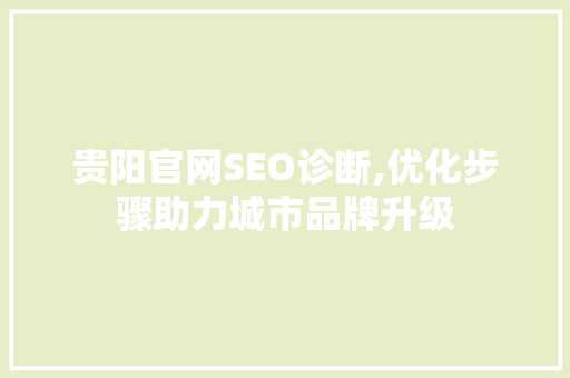 贵阳官网SEO诊断,优化步骤助力城市品牌升级