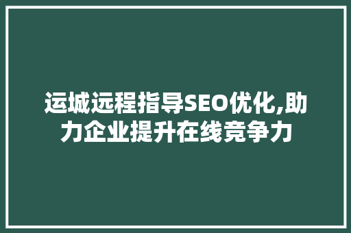 运城远程指导SEO优化,助力企业提升在线竞争力