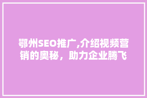 鄂州SEO推广,介绍视频营销的奥秘，助力企业腾飞