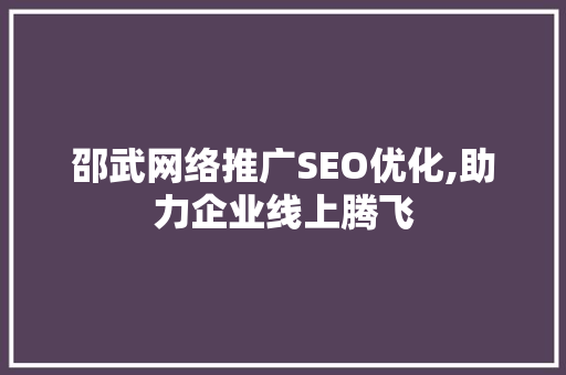 邵武网络推广SEO优化,助力企业线上腾飞