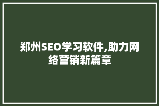 郑州SEO学习软件,助力网络营销新篇章