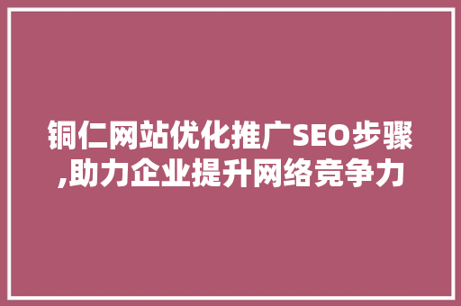 铜仁网站优化推广SEO步骤,助力企业提升网络竞争力