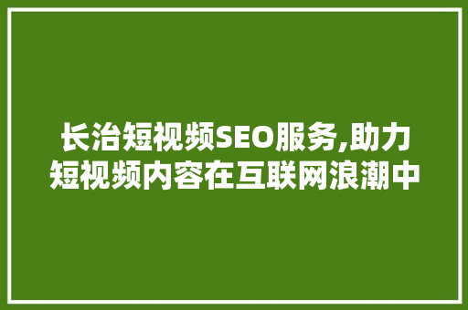 长治短视频SEO服务,助力短视频内容在互联网浪潮中脱颖而出