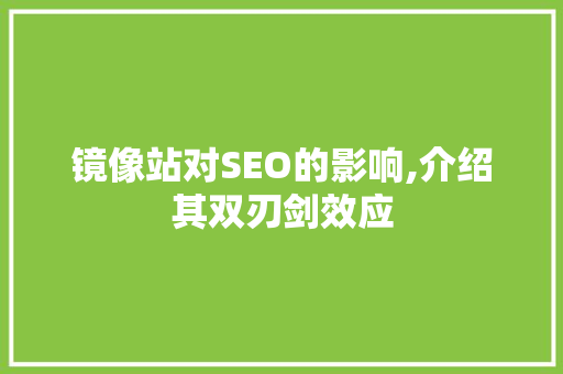 镜像站对SEO的影响,介绍其双刃剑效应