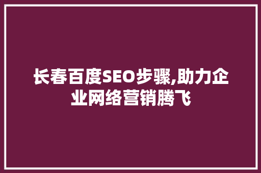 长春百度SEO步骤,助力企业网络营销腾飞