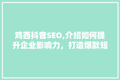 鸡西抖音SEO,介绍如何提升企业影响力，打造爆款短视频