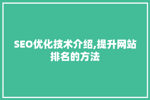 SEO优化技术介绍,提升网站排名的方法
