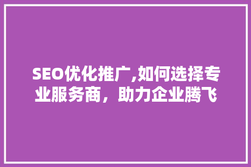 SEO优化推广,如何选择专业服务商，助力企业腾飞