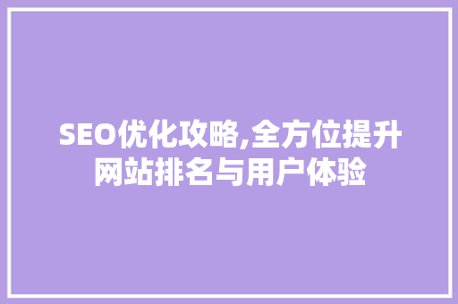 SEO优化攻略,全方位提升网站排名与用户体验