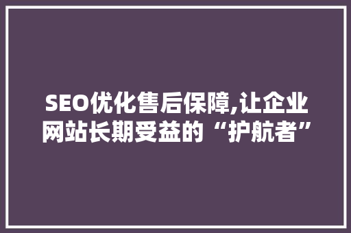 SEO优化售后保障,让企业网站长期受益的“护航者”
