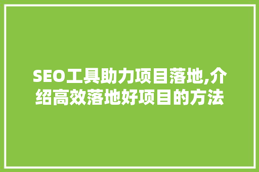 SEO工具助力项目落地,介绍高效落地好项目的方法