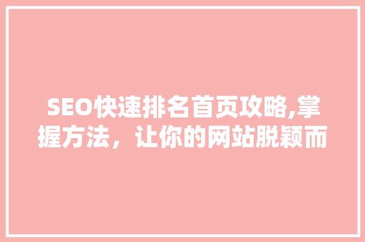 SEO快速排名首页攻略,掌握方法，让你的网站脱颖而出