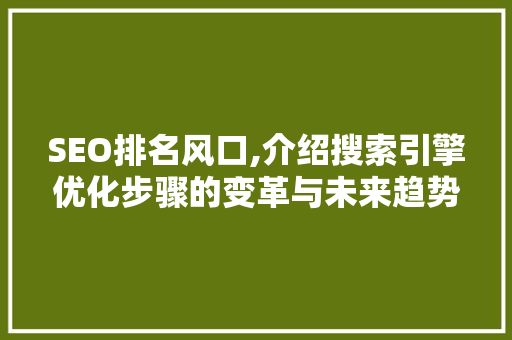 SEO排名风口,介绍搜索引擎优化步骤的变革与未来趋势