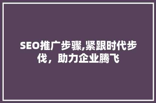 SEO推广步骤,紧跟时代步伐，助力企业腾飞