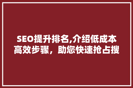 SEO提升排名,介绍低成本高效步骤，助您快速抢占搜索引擎高地
