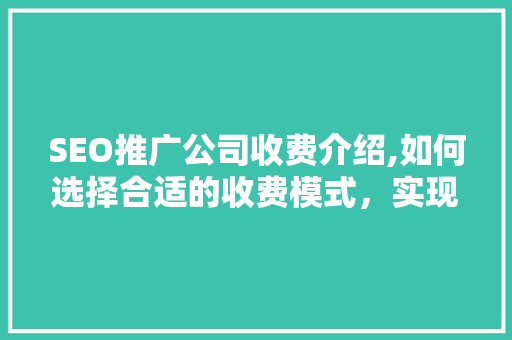 SEO推广公司收费介绍,如何选择合适的收费模式，实现网站流量倍增