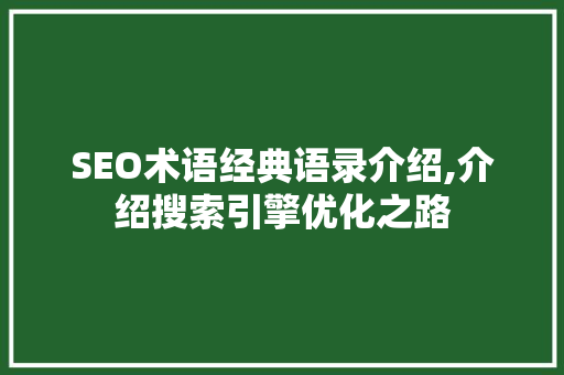 SEO术语经典语录介绍,介绍搜索引擎优化之路