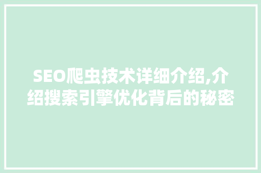 SEO爬虫技术详细介绍,介绍搜索引擎优化背后的秘密