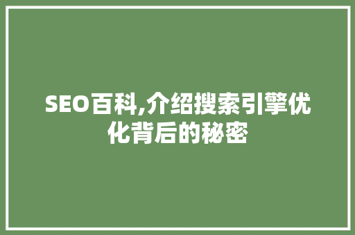 SEO百科,介绍搜索引擎优化背后的秘密