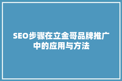 SEO步骤在立金哥品牌推广中的应用与方法
