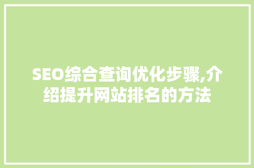 SEO综合查询优化步骤,介绍提升网站排名的方法