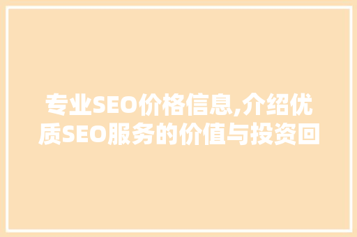 专业SEO价格信息,介绍优质SEO服务的价值与投资回报