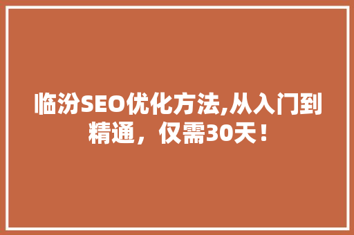 临汾SEO优化方法,从入门到精通，仅需30天！