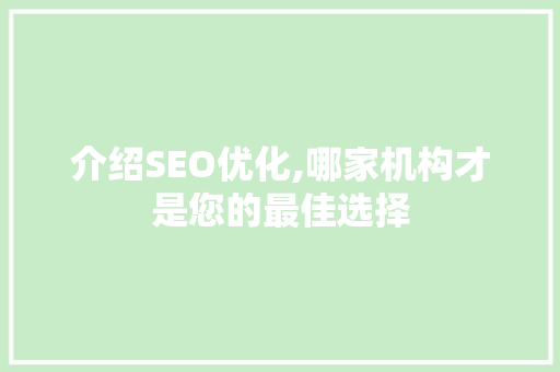 介绍SEO优化,哪家机构才是您的最佳选择