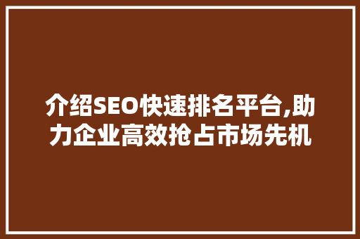介绍SEO快速排名平台,助力企业高效抢占市场先机