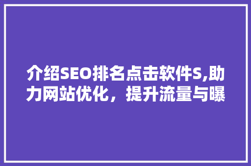 介绍SEO排名点击软件S,助力网站优化，提升流量与曝光率