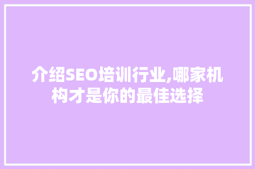 介绍SEO培训行业,哪家机构才是你的最佳选择