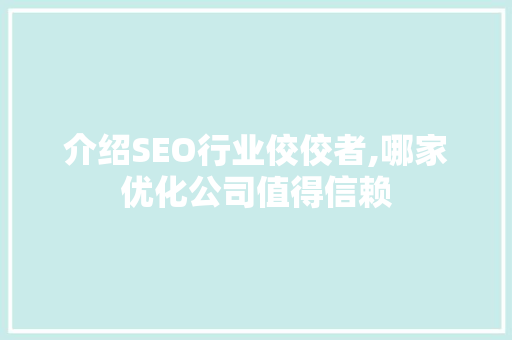介绍SEO行业佼佼者,哪家优化公司值得信赖