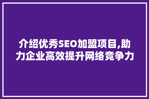 介绍优秀SEO加盟项目,助力企业高效提升网络竞争力