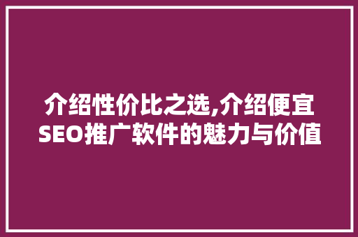 介绍性价比之选,介绍便宜SEO推广软件的魅力与价值