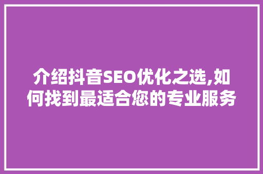介绍抖音SEO优化之选,如何找到最适合您的专业服务