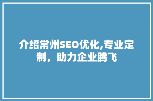 介绍常州SEO优化,专业定制，助力企业腾飞