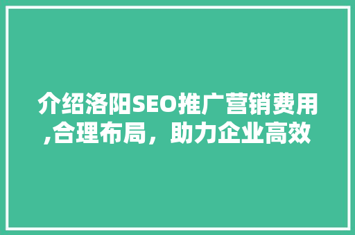 介绍洛阳SEO推广营销费用,合理布局，助力企业高效提升品牌知名度