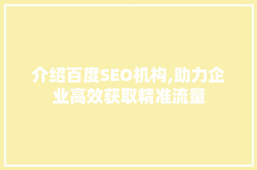 介绍百度SEO机构,助力企业高效获取精准流量