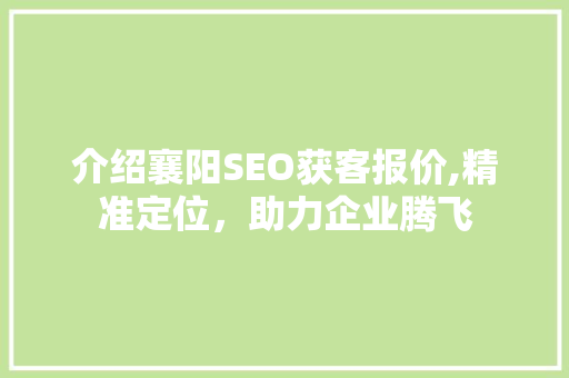 介绍襄阳SEO获客报价,精准定位，助力企业腾飞