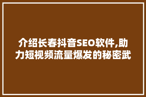 介绍长春抖音SEO软件,助力短视频流量爆发的秘密武器