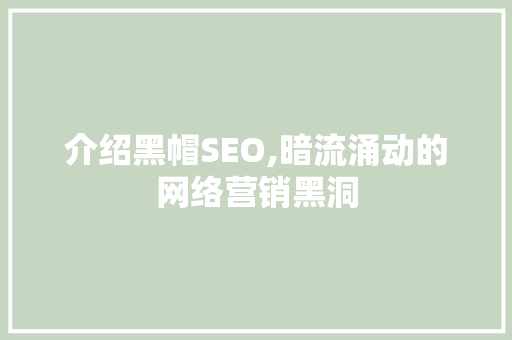 介绍黑帽SEO,暗流涌动的网络营销黑洞