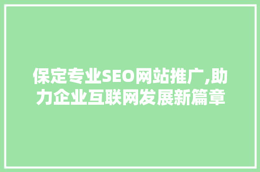 保定专业SEO网站推广,助力企业互联网发展新篇章